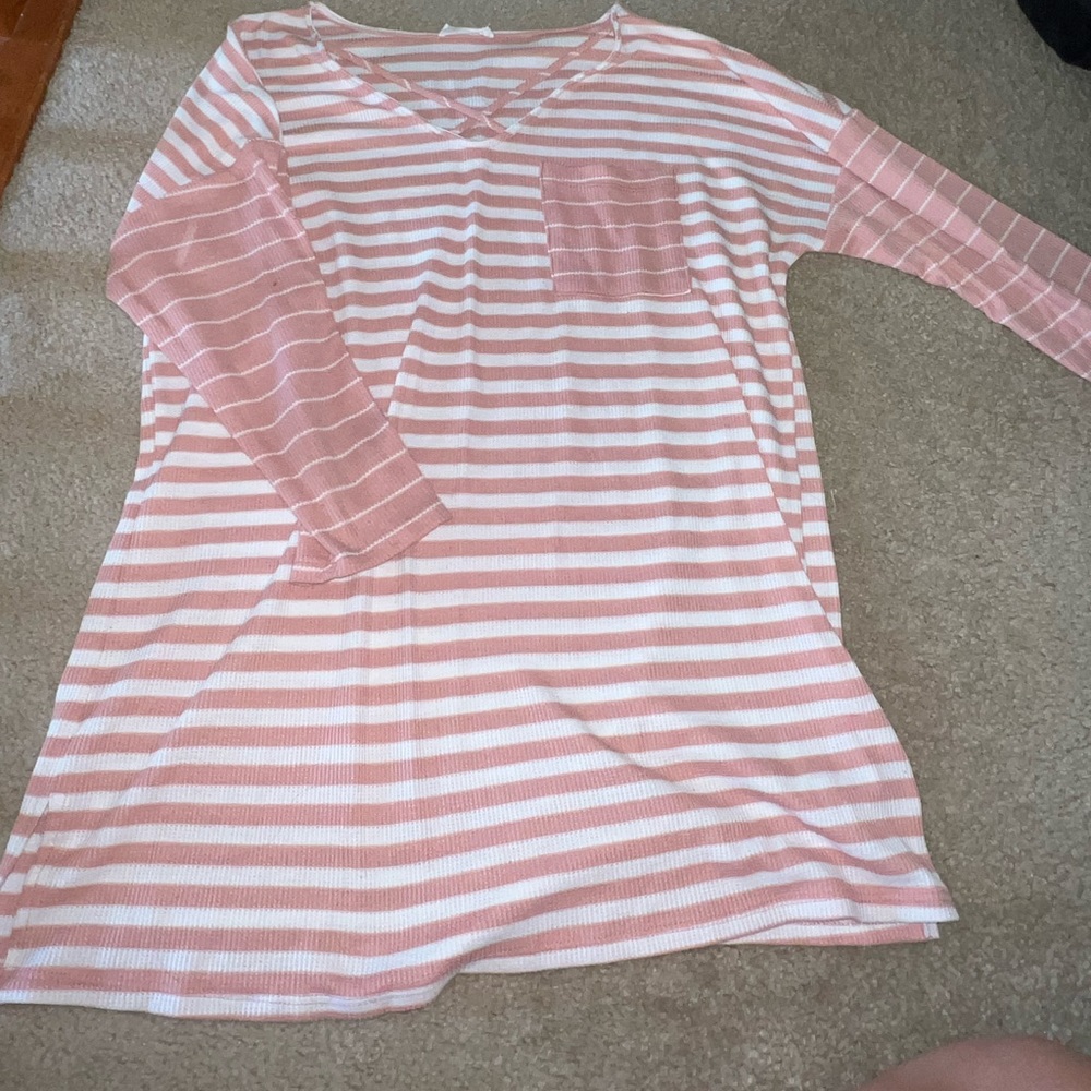 First love pink striped 3/4 sleeve top